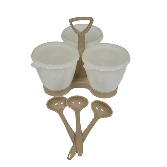 Vtg Tupperware 757-1 Condiment Caddy W/ Serving Spoons Retro Kitchen Storage - Picture 1 of 10